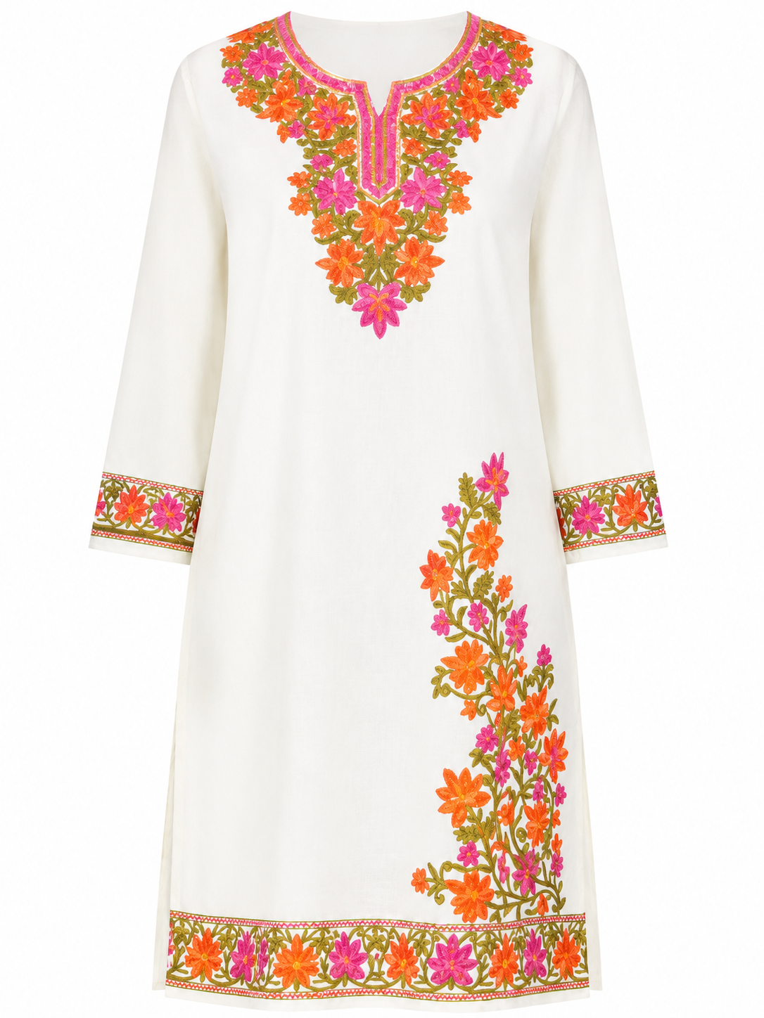 Noor : Kashmiri Aari embroidery summer Co-Ord Set | Light Gray